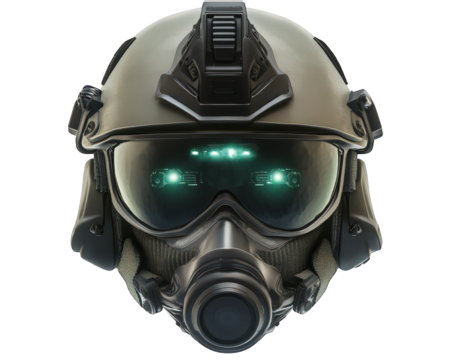 Tactical military helmet with night vision goggles, designed for combat. helmet features advanced technology for enhanced visibility and protection in low light conditions