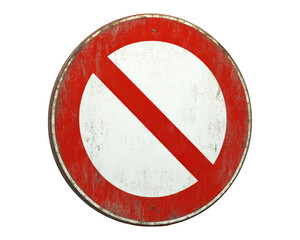Red and white no entry sign with weathered appearance, indicating restriction and caution. This sign is essential for traffic control and safety
