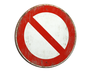 Red and white no entry sign with weathered appearance, indicating restriction and caution. This sign is essential for traffic control and safety