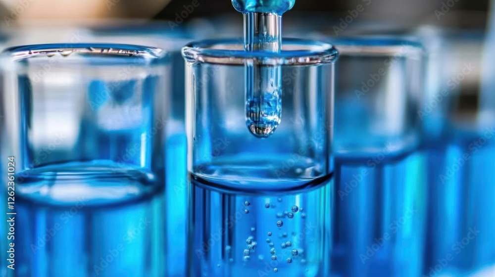 Poster pipette adding liquid to test tubes in a lab