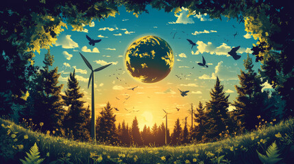 Energy saving and nature conservation ecology posters of planet pollution plants and green eco environment. Vector design for Earth Day and Save planet global nature protection
