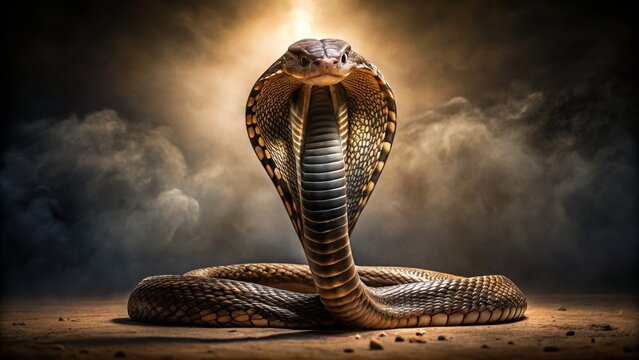 Majestic Cobra Snake with Hood Raised in Dramatic Lighting