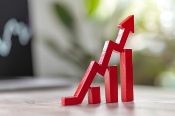 Red financial arrow going up the graph on a light background