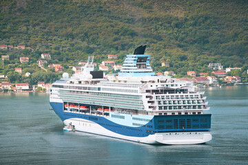 Cruise ship sailing in Bay of Kotor, Montenegro
