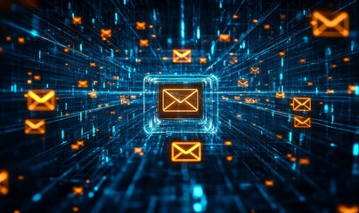 Mobile Email Security, A futuristic depiction of a mobile device surrounded by a force field of protective shields, representing secure email communication on mobile, Generative AI