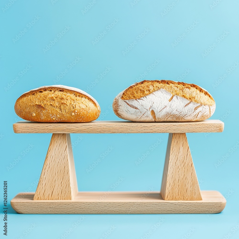 Poster a symbolic balance scale with bread prices and customer satisfaction.