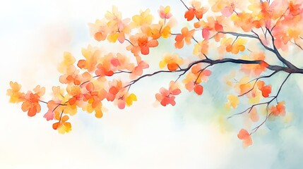 Vibrant watercolor blossoms paint a joyful spring scene against a serene blue sky, evoking warmth and peace.