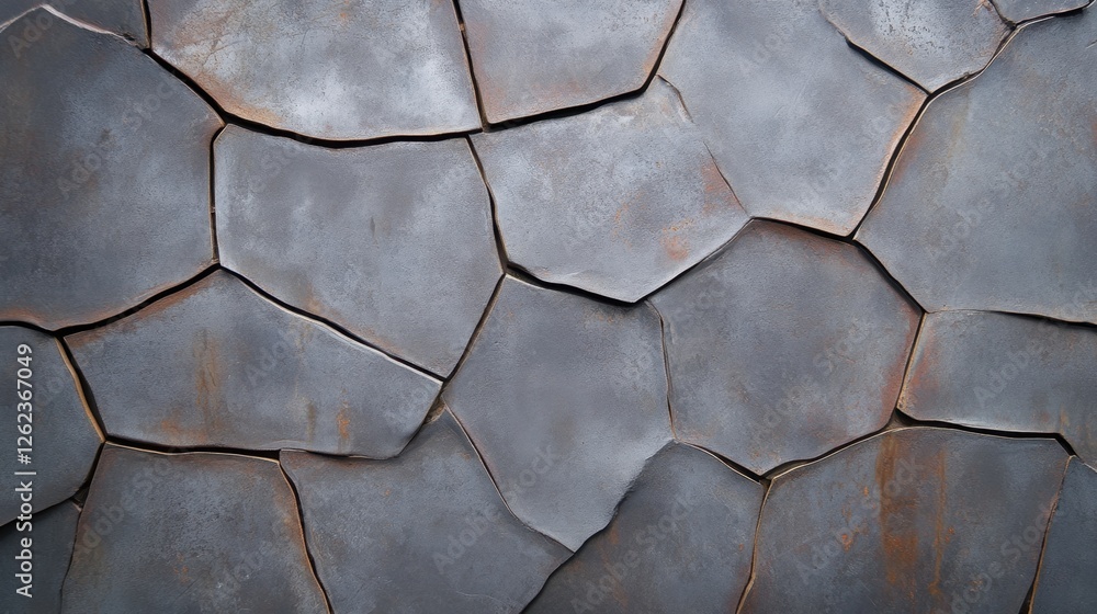 Aufkleber a textured surface of irregular, gray stone tiles with faint rust markings, creating an abstract and