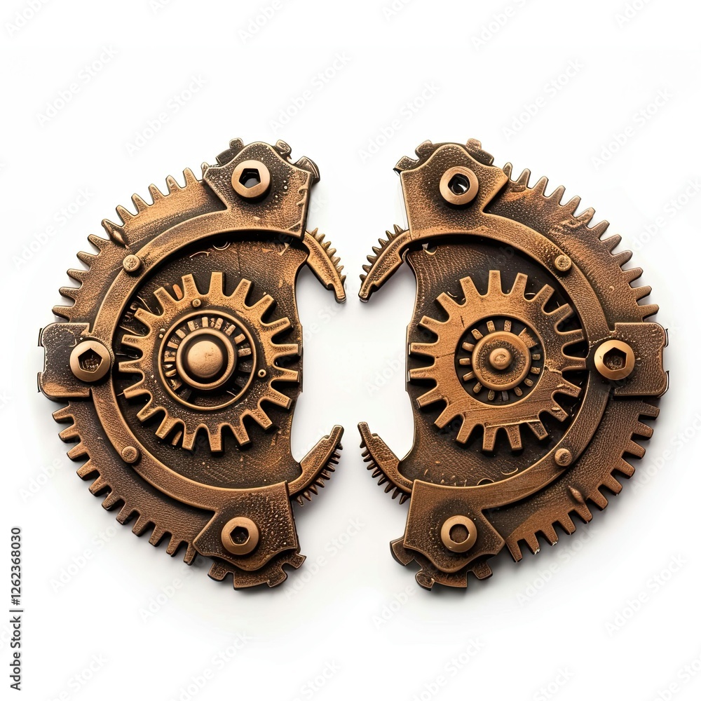 Aufkleber two interlocking steampunk gears with intricate designs and cogs. isolated on white background