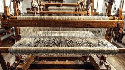 Antique loom weaving in a historic workshop