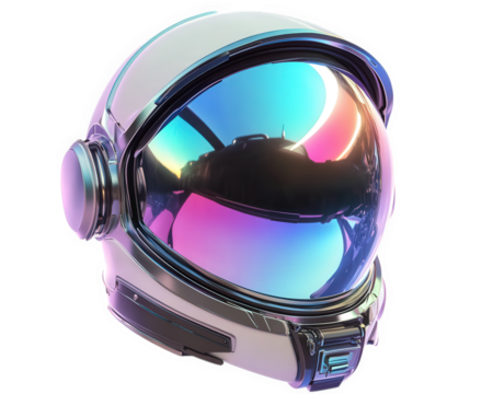 futuristic space helmet with reflective visor, showcasing vibrant colors and sleek design. Ideal for sci fi themes and space exploration concepts
