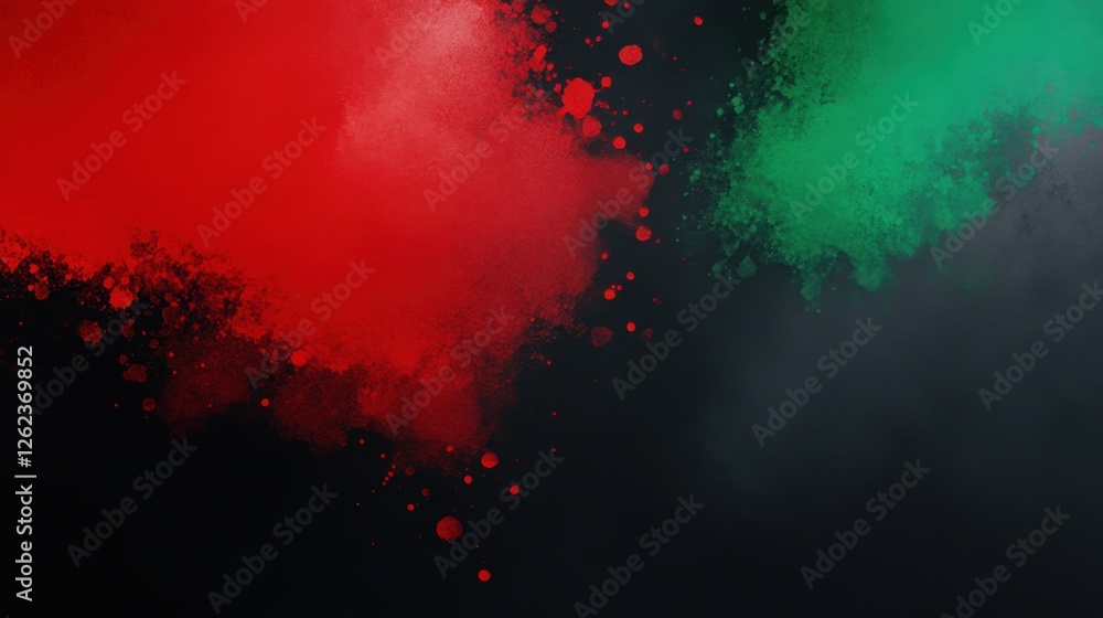 Poster a vibrant splash of red and green powder against a dark background, creating an artistic and dynamic