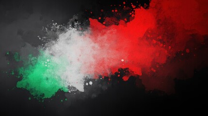 A vibrant representation of the Italian flag, featuring splashes of green, white, and red against a dark background, evoking national pride and creativity.