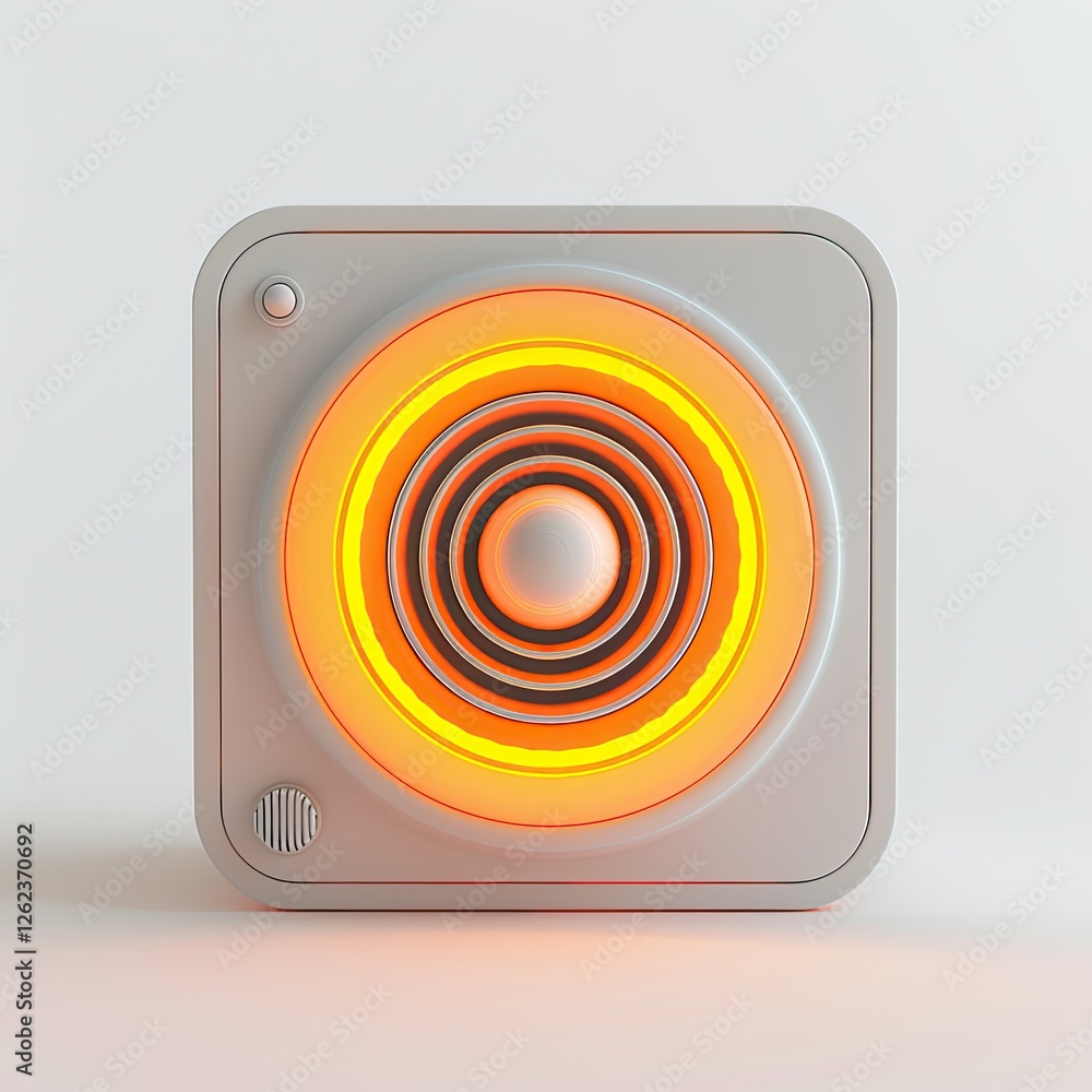 Poster a stylized heater with a glowing orange circular element. isolated on white background