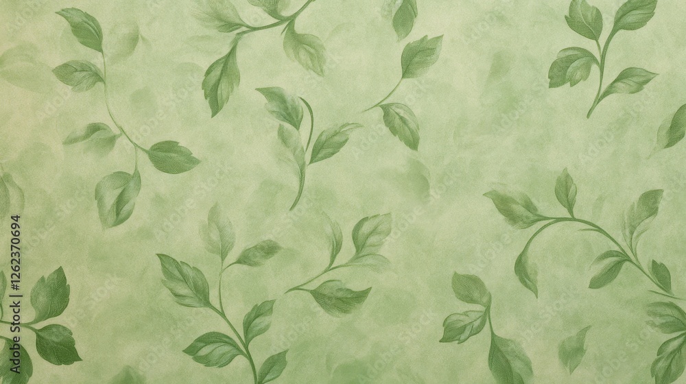 Poster a soothing green background adorned with delicate leaf patterns, creating a natural and refreshing a