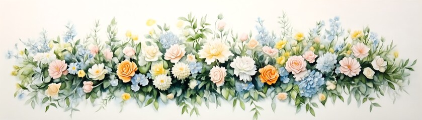 Obraz premium Pastel Floral Garland: A Watercolor Dream, Delicate Blooms in Soft Hues.