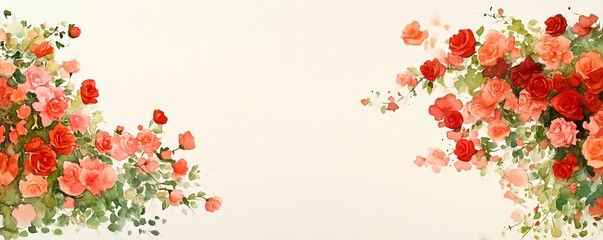 Watercolor Roses: A Delicate Dance of Red and Pink Petals on an Off-White Canvas