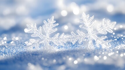 Photorealistic Snowflakes on Icy Blue Surface with Wintery Effect