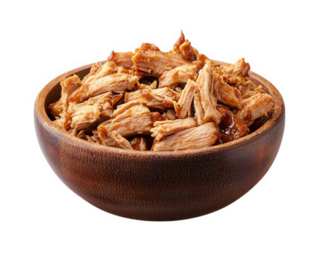 bowl of slow cooked pulled pork with BBQ sauce, tender and flavorful, perfect for hearty meal. Enjoy rich taste and texture of this delicious dish