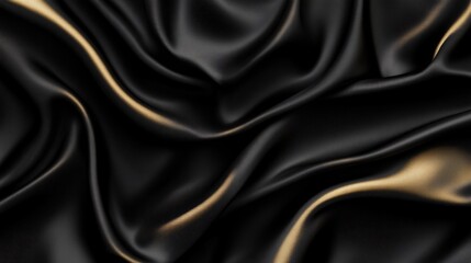 Obraz premium Elegant black and gold satin fabric flowing gently in soft light