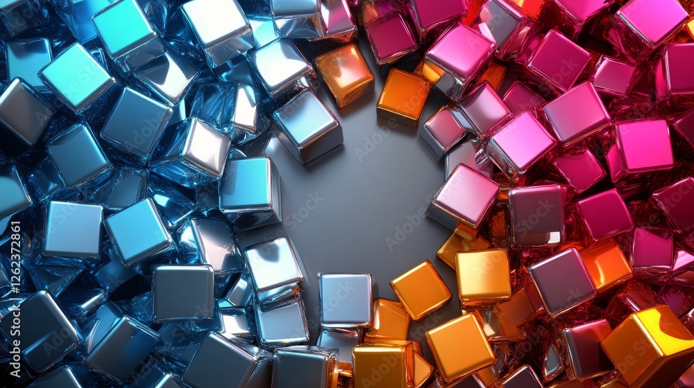 Aufkleber abstract geometric structure featuring reflective cubes surrounded by vibrant red elements
