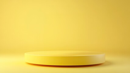 Empty yellow podium on yellow background. Empty stand for displaying products