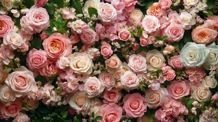 Vibrant floral arrangement featuring pink and peach roses in full bloom with green foliage