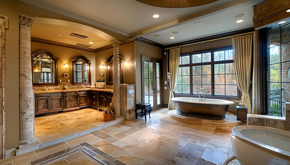 Luxury Bathroom Interior Design Photo: Elegant Stone and Wood