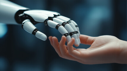 Robot Hand Reaching out to Human Hand in a Technological Setting With Focus on Connection and Interaction