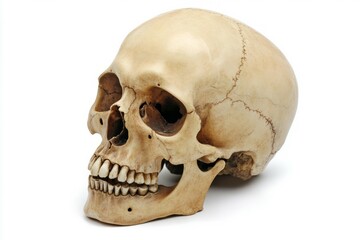 Human skull profile on white background. AI image