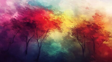 Naklejka premium Vibrant autumn colors in a serene landscape with trees under soft light