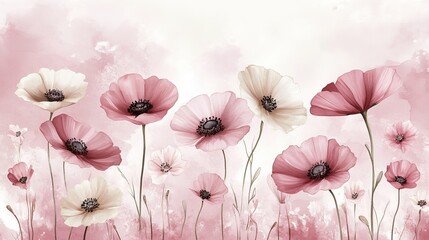 Gentle Lavender Watercolor Wildflowers Illustration, Delicate Brushstrokes On A Pastel Background