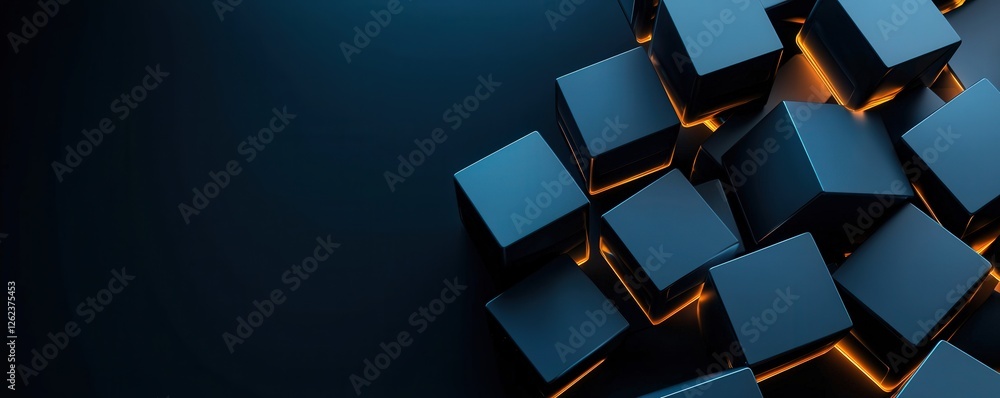 Poster information source management concept. abstract geometric design with glowing edges on dark backgrou