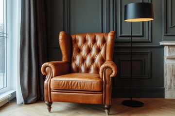 Luxurious Brown Leather Armchair in a Stylish Interior