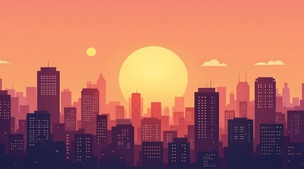 Fototapeta premium Sunset Metropolis: A Vibrant Cityscape at Dusk