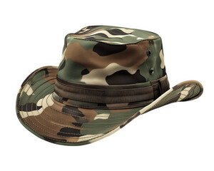 Camouflage hiking hat with wide brim for sun protection and outdoor activities. Ideal for camping,...