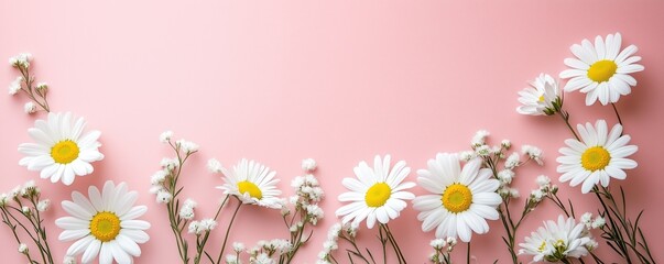 Obraz premium Cherry tree blossom. April floral nature and spring sakura blossom on soft pink background. Banner for 8 march, Happy Easter with place for text. Springtime concept. Top view. Flat lay