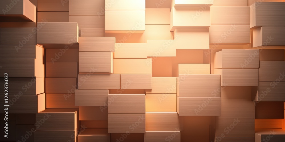 Poster information source management concept. textured wooden blocks arranged in a layered pattern with sof
