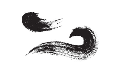 Vector brush stroke, dry brush marks, splashes, doodles, grunge.
 Isolated black and white image on a white background. 
