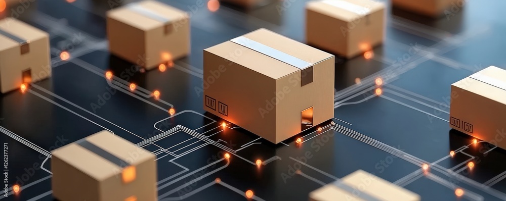 Aufkleber information source management concept. digital representation of packages on a circuit board with gl