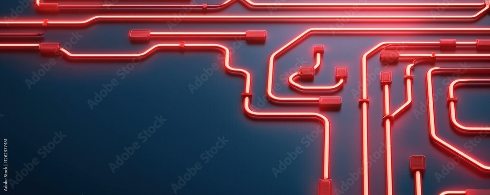 Poster information source management concept. abstract red circuit design on a dark background.