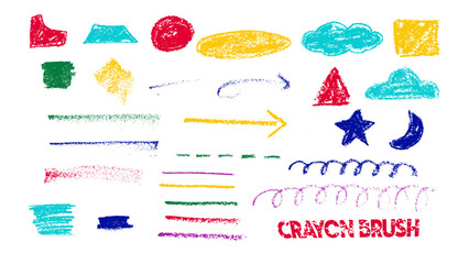 Colorful charcoal crayon scribble line and shape. Hand drawn doodle set grunge texture. Template pencil colorful drawings