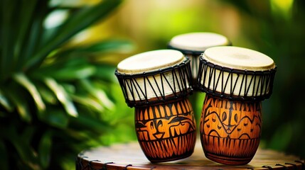 African drums in a tropical garden setting