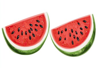 Two watermelon slices, vibrant illustration, isolated, summer fruit