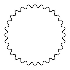 Circle frame with serpentine line. Snake-like border and decorative surround formed by a single wavy line, which moves in the form of a sine wave. Isolated black and white illustration over white.