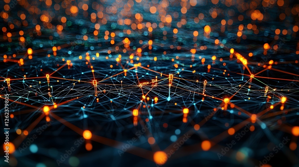 Poster interconnected cryptocurrency nodes a futuristic digital network visualization depicting the complex