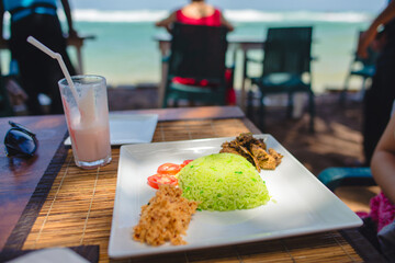 Delicious lunch at a seaside restaurant located in Sri Lanka.