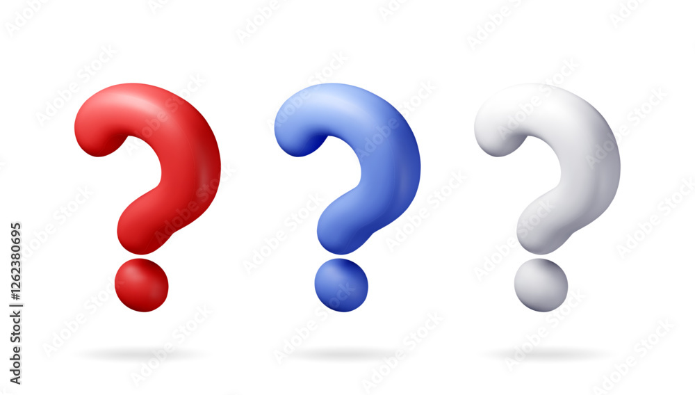 Aufkleber 3d question mark isolated on white. render question symbol. thin realistic icon. concept of faq, sup