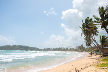 A tropical beach with palm trees, located in Sri Lanka.
