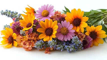 Stunning and Vibrant Floral Bouquet Arrangement Isolated on a Clean White Background with Soft Lighting and Soft Focused Edges Perfect for Text Overlay or Design Elements